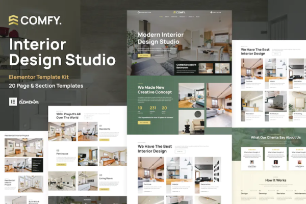 Comfy – 室内设计工作室和建筑 WordPress Elementor 模板套件-极客小站