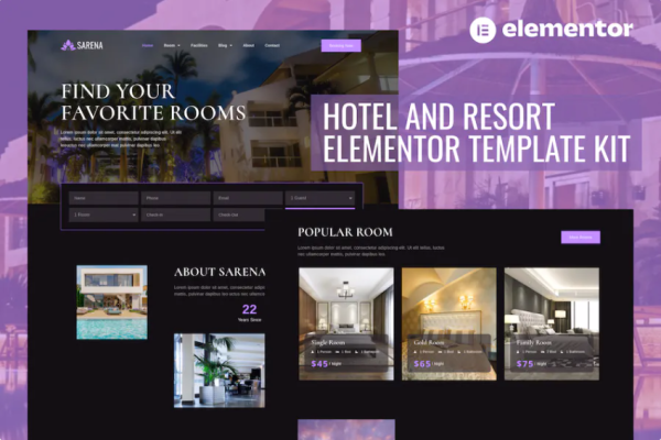 Sarena – 酒店及度假村 Elementor 模板套件-极客小站