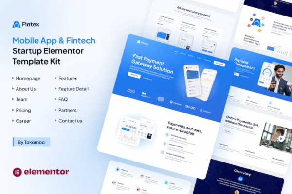 Fintex – 移动应用和金融科技初创公司 Elementor 模板套件-myforexstore