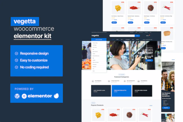 Vegetta – 超市多用途 Woocommerce Elementor 套件-极客小站