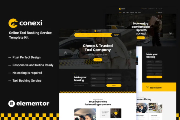 Conexi – 在线出租车预订服务模板套件-极客小站