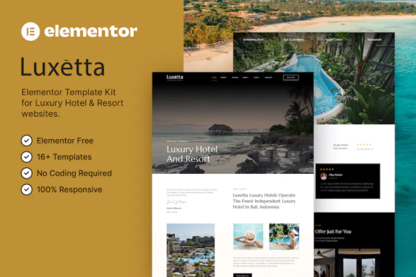 Luxetta – 豪华酒店及度假村 Elementor 模板套件-极客小站