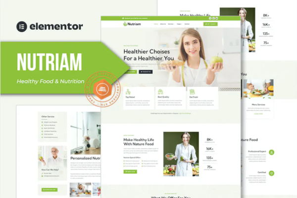 Nutriam – 健康食品与营养服务元素模板套件-极客小站