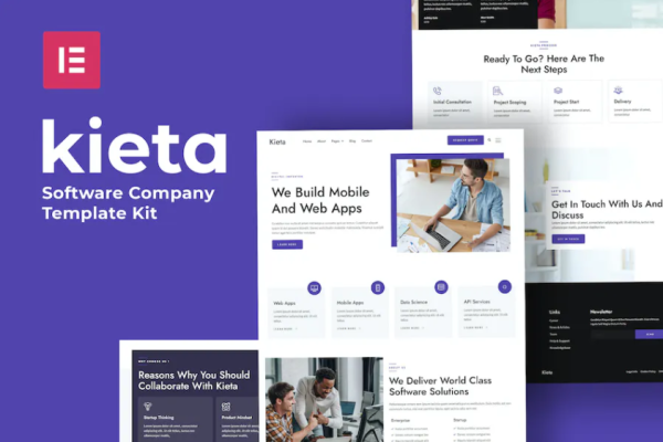 Kieta – 应用程序和软件代理 Elementor 模板套件-极客小站