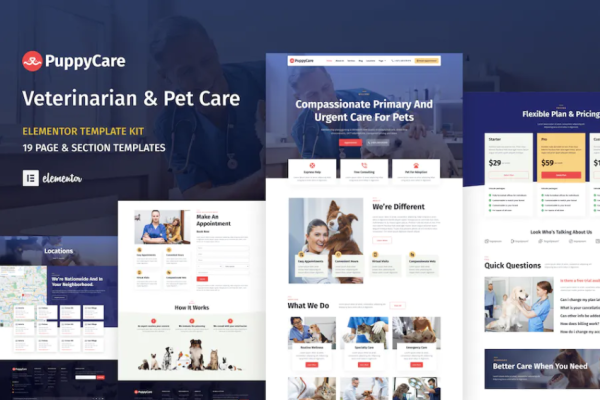 PuppyCare – 兽医和宠物护理 WordPress Elementor 模板套件-myforexstore