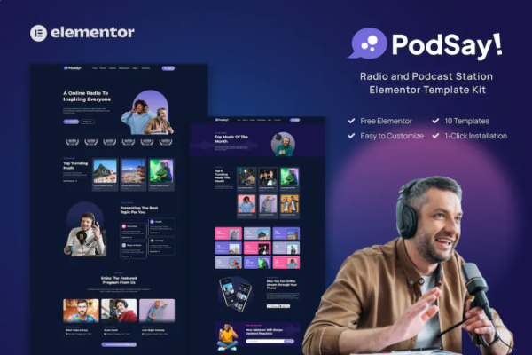 PodSay – 广播和播客站 Elementor 模板套件-极客小站