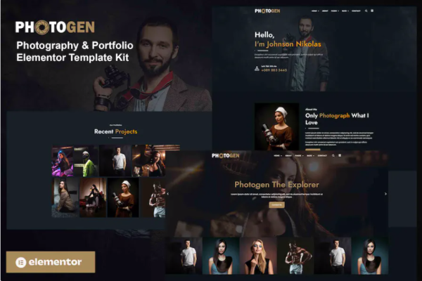 Photogen – 摄影和作品集 Elementor 模板套件-极客小站