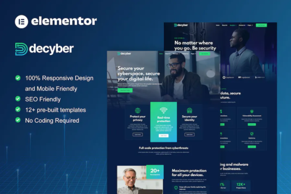 Decyber – 网络安全服务 Elementor 模板套件-极客小站