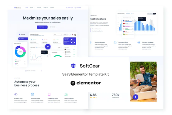 SoftGear – SaaS Elementor 模板套件-极客小站