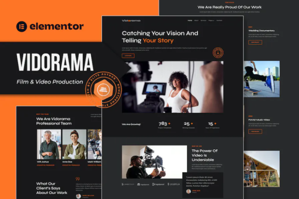 Vidorama – 电影和视频制作服务 Elementor 模板套件-极客小站