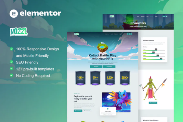 Nozzle – 游戏 NFT Elementor Pro 模板套件-极客小站