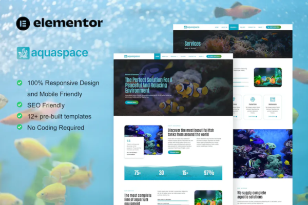 Aquaspace – 鱼类水族馆和 Aquascape 服务元素模板套件-myforexstore