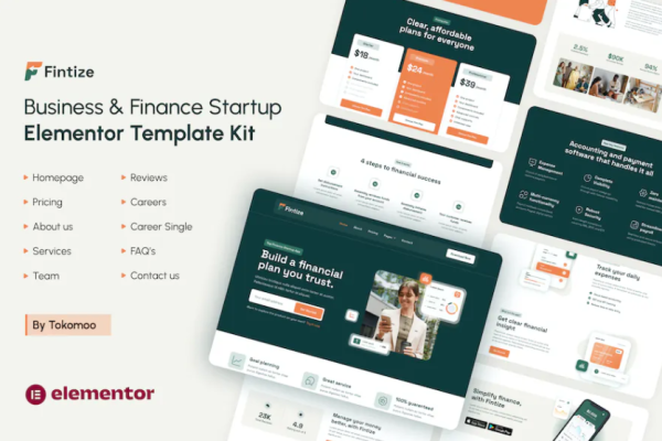 Fintize – 商业与金融初创公司 Elementor 模板套件-极客小站