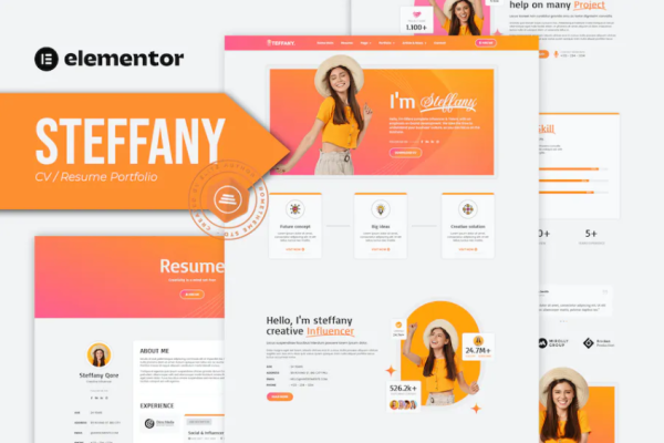Steffany – 简历简历 Elementor Pro 模板套件-极客小站