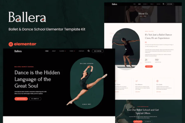 Ballera – 芭蕾舞学校 Elementor 模板套件-极客小站
