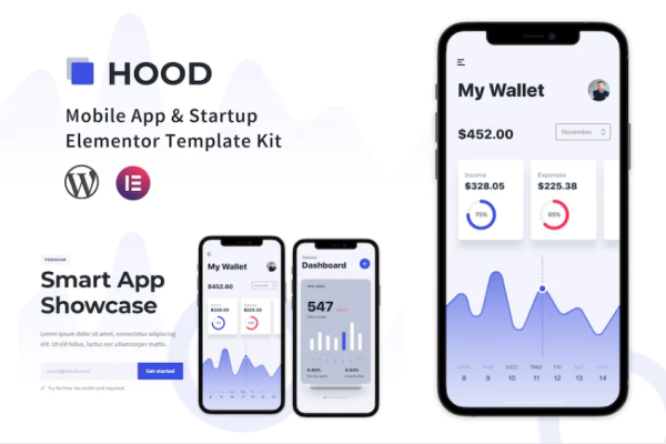 Hood – 移动应用程序和启动 Elementor 模板套件-极客小站