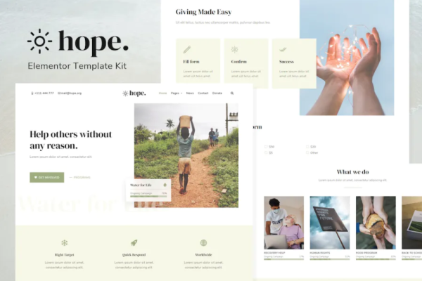 Hope – 非营利 Elementor 模板套件-极客小站