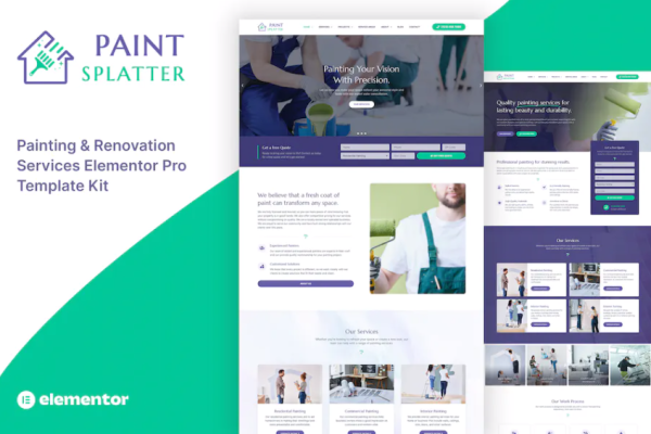 油漆飞溅 – 绘画和装修服务 Elementor Pro 模板套件-极客小站