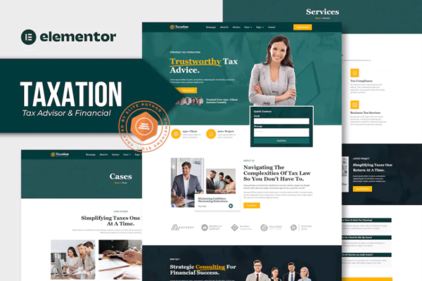 Taxation – 税务顾问和财务咨询 Elementor Pro 模板套件-极客小站