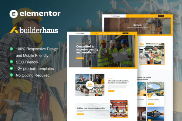 BuilderHaus – 建筑公司 Elementor Pro 模板套件-极客小站