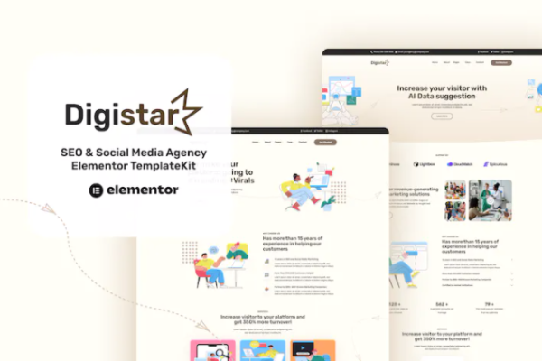 Digistar – SEO 和社交媒体代理 Elementor 模板套件-极客小站