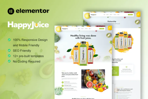 HappyJuice – 果汁和新鲜饮料 Elementor Pro 模板套件-极客小站