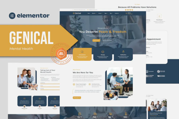 Genical – 心理健康与治疗 Elementor 模板套件-极客小站