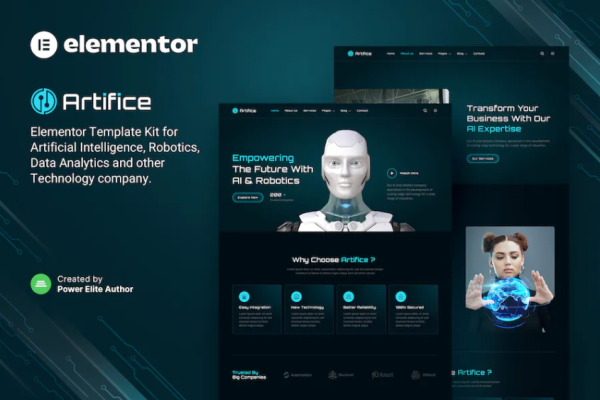 Artifice – AI 和机器人 Elementor 模板套件-极客小站