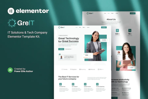 GreIT – IT 解决方案和技术公司 Elementor 模板套件-极客小站