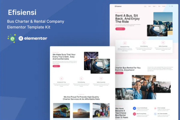 Efisiensi – 巴士租赁和租赁公司 Elementor 模板套件-极客小站