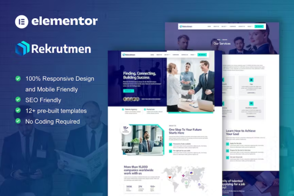 Rekrutmen – 人力资源和招聘机构 Elementor 模板套件-极客小站