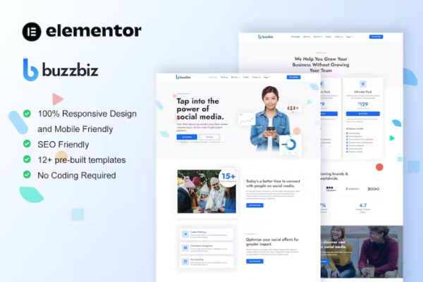 BuzzBiz – 社交媒体营销机构 Elementor Pro 模板套件-myforexstore