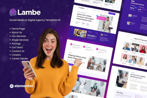 Lambe – 数字营销机构 Elementor 模板套件-极客小站