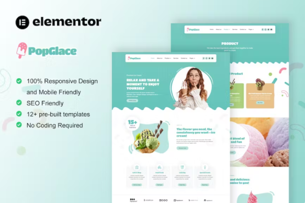 PopGlace – 冰淇淋店 Elementor 模板套件-极客小站