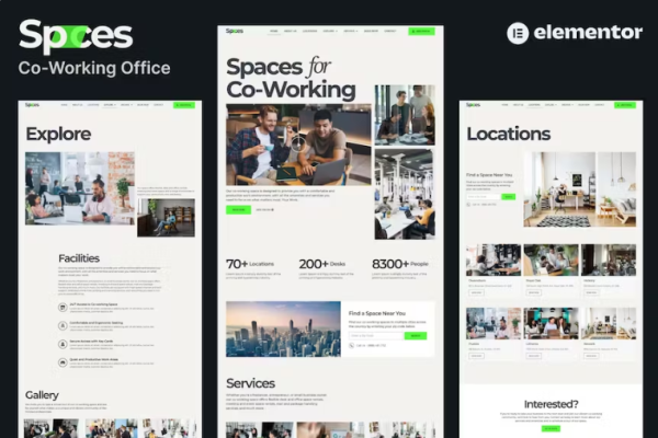 Spaces – Co-Working Elementor Pro 模板套件-极客小站