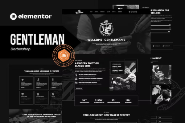 Gentleman绅士-理发店和美发工作室Elementor模板套件-极客小站
