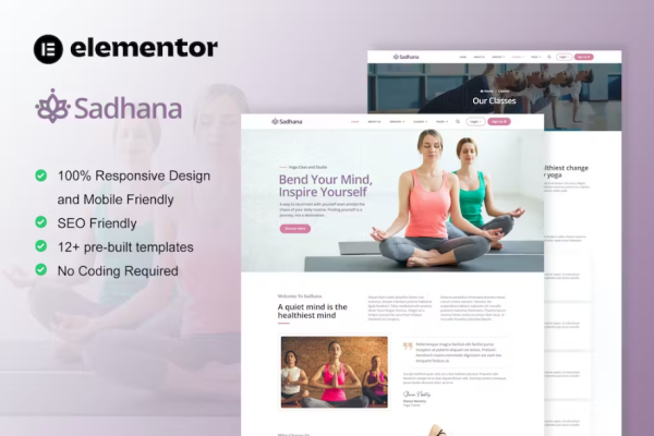Sadhana – 瑜伽老师和工作室 Elementor 模板套件-极客小站