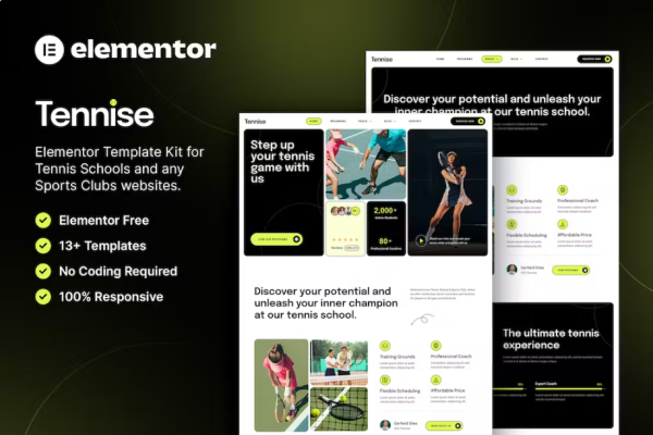 tennise网球 – 网球学校和体育俱乐部 Elementor 模板套件-极客小站