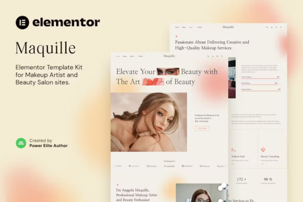 Maquille – 化妆师和发型师 Elementor 模板套件-极客小站