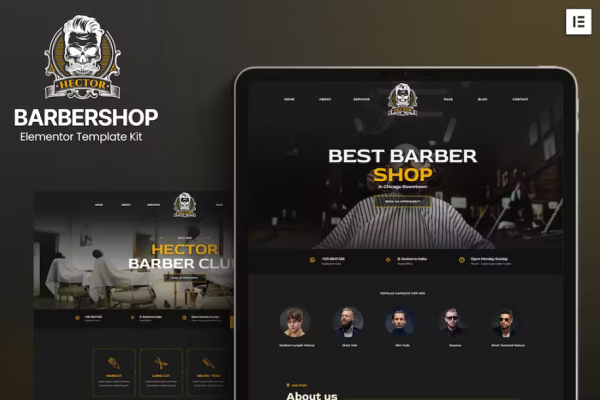Hector – Barbershop Elementor 模板套件-极客小站
