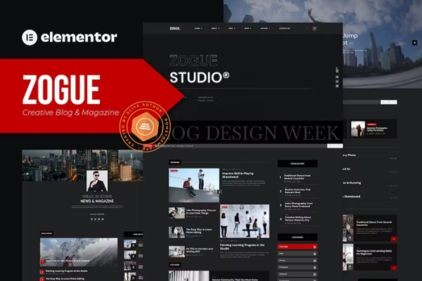 Zogue – 创意博客和杂志 Elementor Pro 模板套件-极客小站