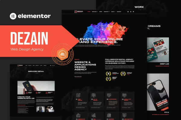 Dezain – 网页设计机构 Elementor Pro 模板套件-极客小站