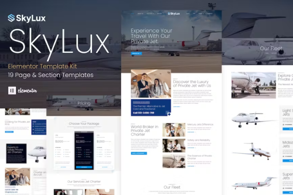 Skylux – 私人飞机和包机公司 Elementor 模板套件-极客小站