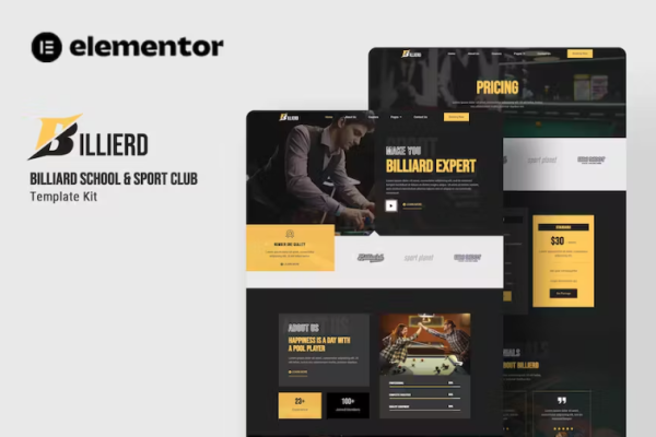 Billierd – 台球学校和运动俱乐部 Elementor 模板套件-极客小站