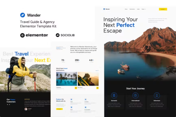 Wander – 旅行指南和代理 Elementor 模板套件-极客小站