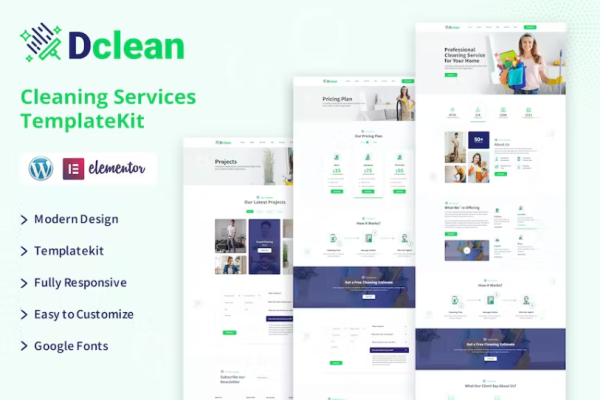 dclean清洁 | 清洁服务 Elementor 模板套件-极客小站