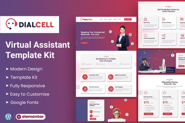 DialCell – 呼叫中心服务和电话营销元素模板套件-极客小站