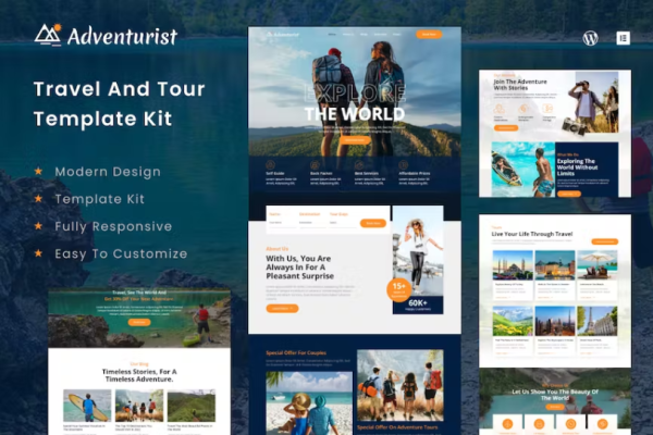 Adventurist – 旅行社 Elementor 模板套件-极客小站
