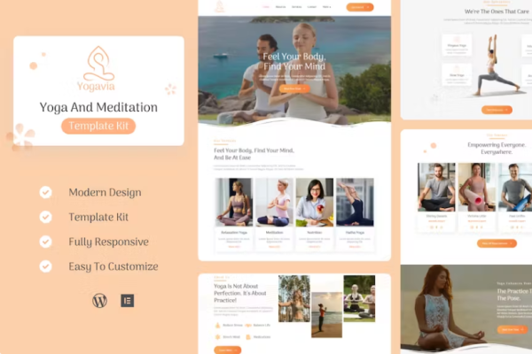 Yogavia – 瑜伽和冥想元素模板套件-极客小站