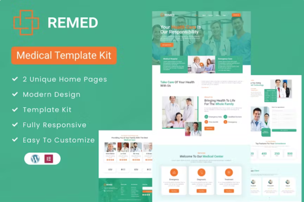 Remed – 医疗诊所 Elementor 模板套件-极客小站